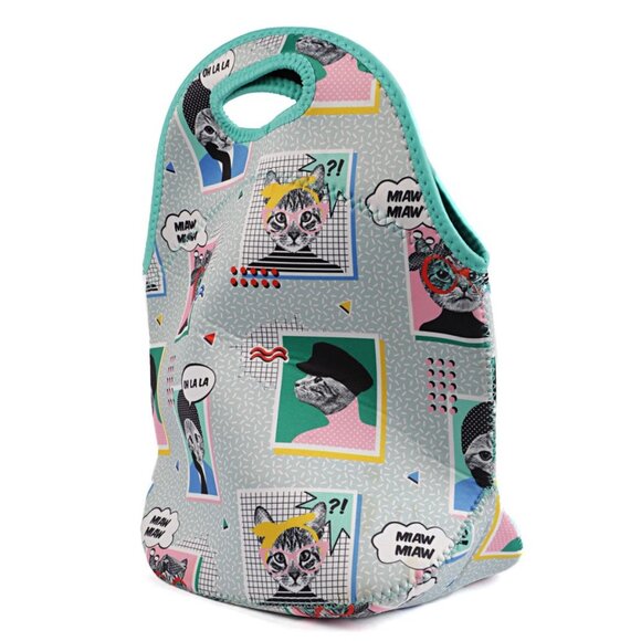 NWOT Funky Cat Pop Art Neoprene Lunch Bag Tote - Insulated, Reusable, Cute! - Picture 2 of 9